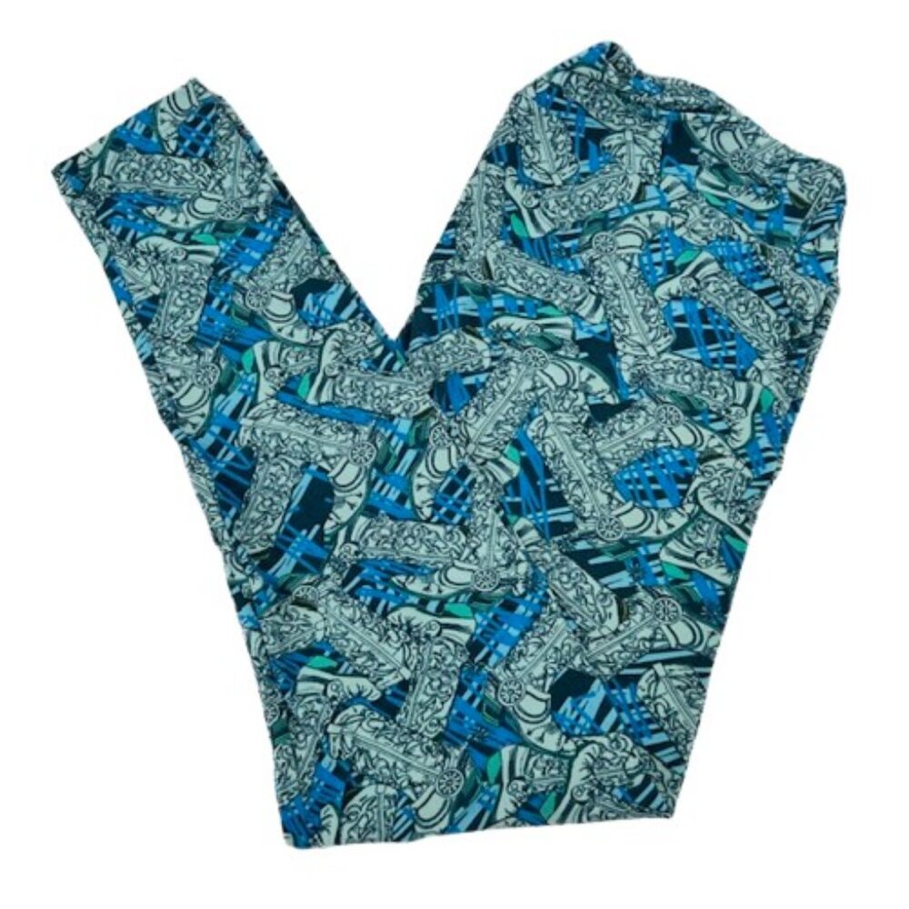 Women's LuLaRoe TC Tall Curvy XL Western Cowboy Boots Leggings Blue
